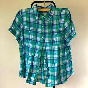 Spring LL Bean short sleeved plaid button up